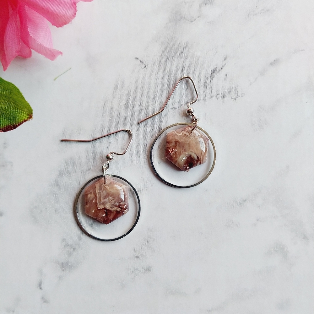 OpalGlaze Quartz Clay Earrings Brown Coffee Silver Hand crafted Earrings.